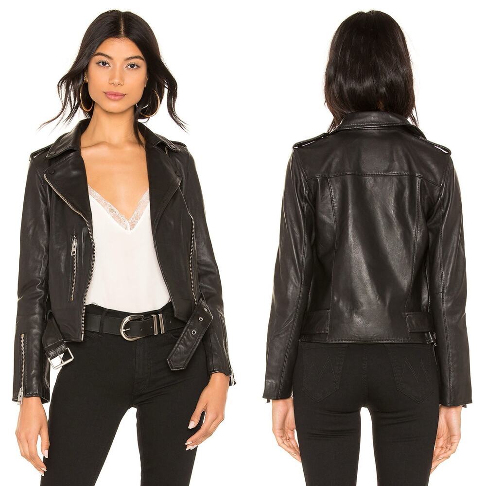 Allsaints Balfern Leather Biker Jacket Size 8 Nwt $619 Sheep Moto Belted